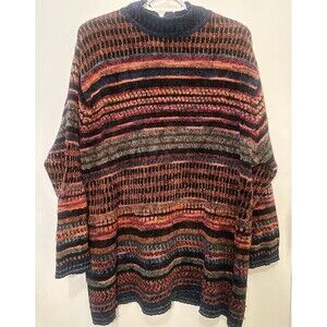 Valerie Stevens Chenille Style Sweater 2X Multicolor Stripe Cozy Knit Mock Neck